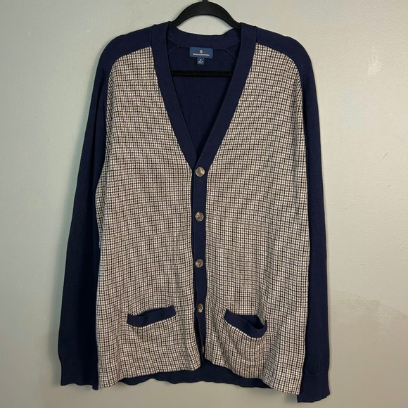 Brooks Brothers Cardigan Sweater Men's XL Plaid Blue Grandpa Preppy